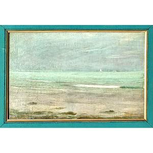 Pietro Fragiacomo'Una Vela in lontananza'.  Opera firmata e autenticata . Venezia 1892,  