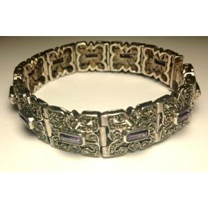 Bracciale argento 925 composto da 11 formelle snodabili con ametiste rettangolari e marcassite