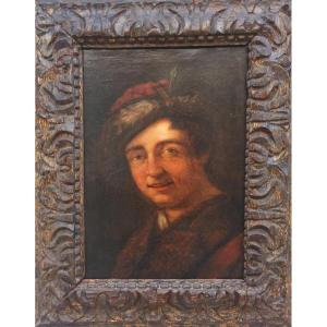 'Giovane con cappello piumato' Dipinto da Antonio Amorosi.  Comunanza 1660-Roma 1737