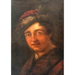 'Giovane con cappello piumato' Dipinto da Antonio Amorosi. Comunanza 1660-Roma 1737