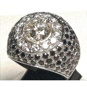 Anello Art Déco oro bianco con diamante taglio brillante da 3,02 carati, e brillanti kt. 2,10