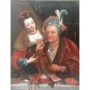 Attribué à Pietro Longhi. La Noble Femme Vaniteuse. Huile sur toile, 82 x 65 cm, Venise, XVIII 