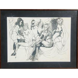 Renato Guttuso - 'Marta Marzotto  in pose differenti' china su carta cm.  50 x 70 