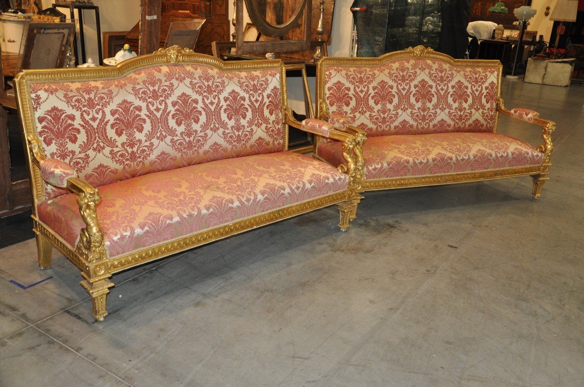 Elegante e rara coppia di divani neocassici-photo-2