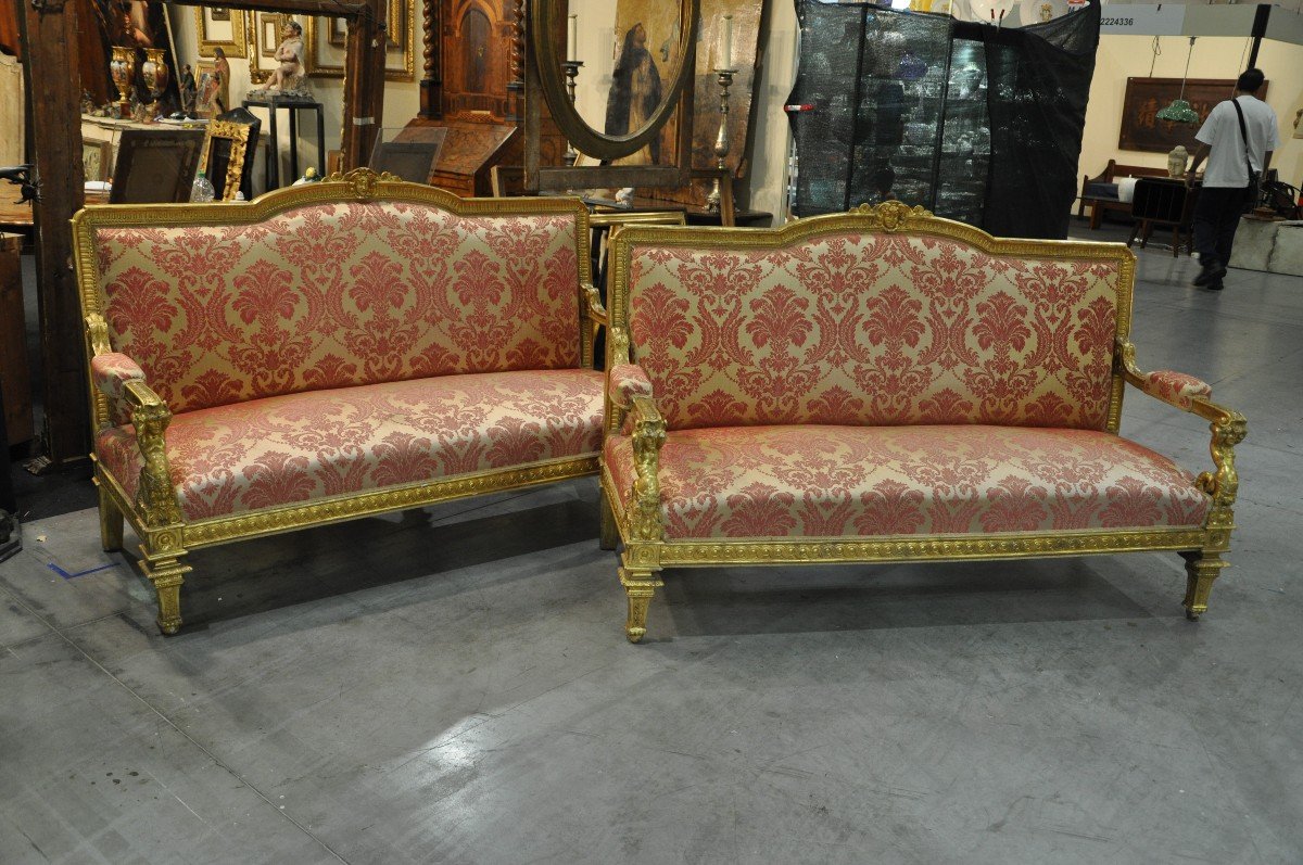 Elegante e rara coppia di divani neocassici-photo-3