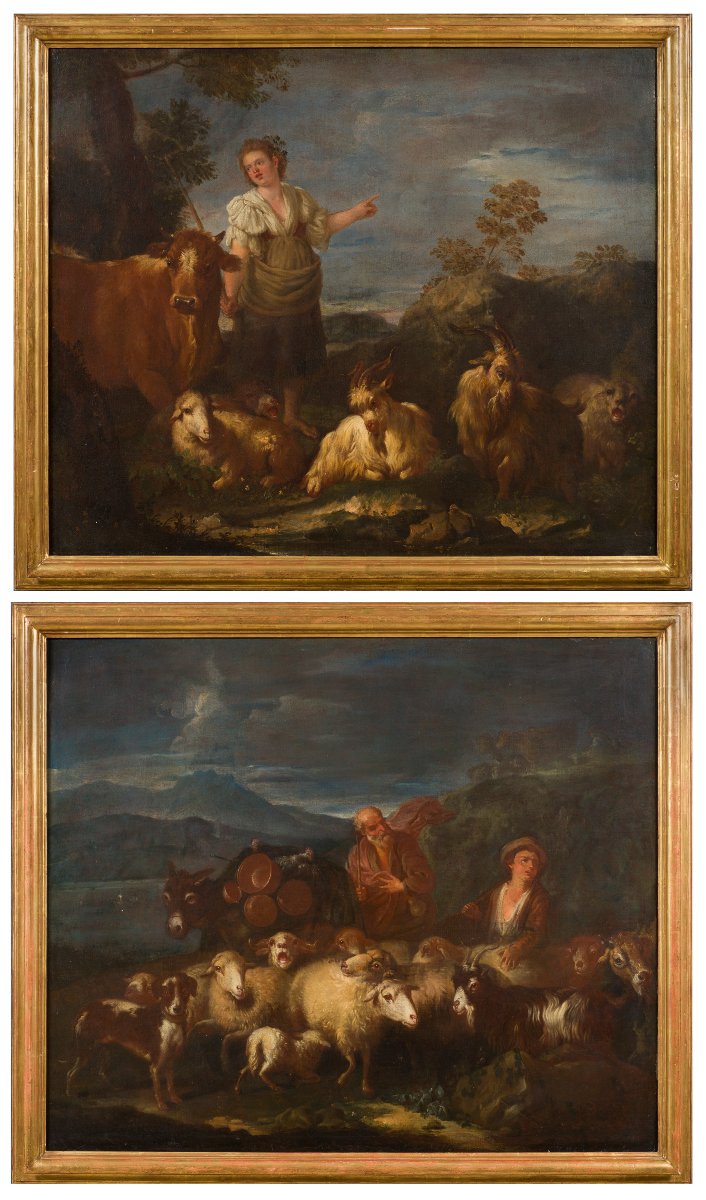Coppia di paesaggi con pastori ed armenti  Autore : Antonio Beccadelli (Bologna,1718-1803)