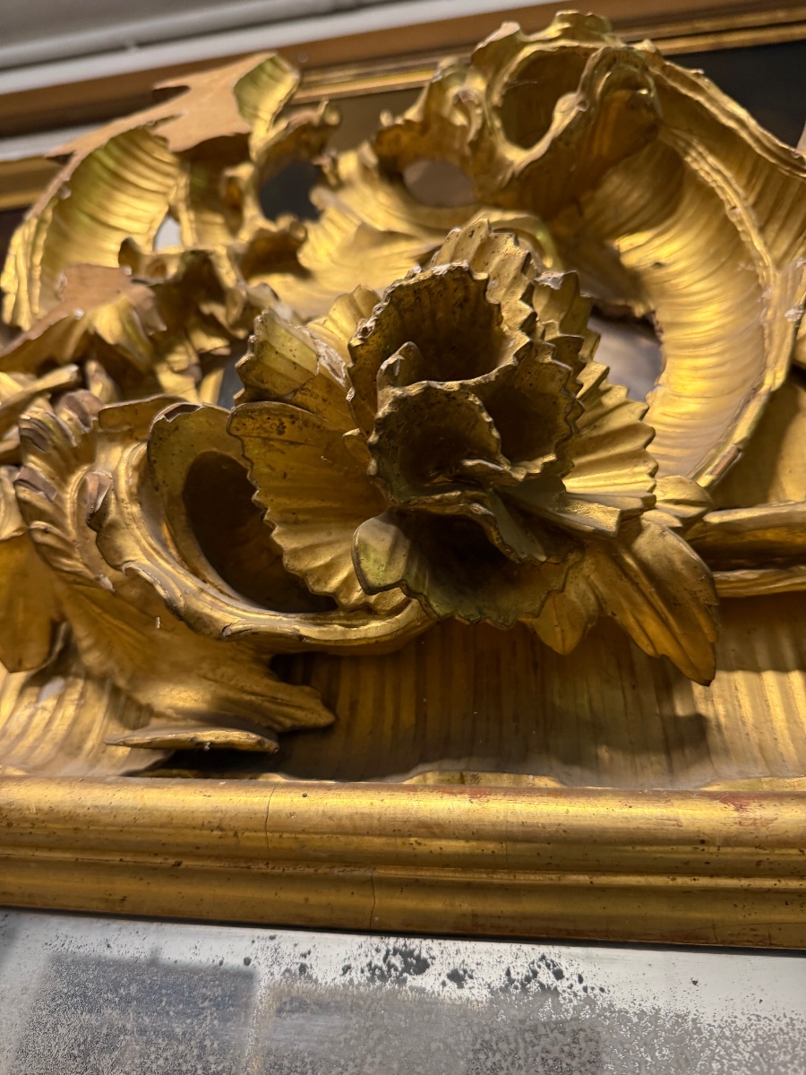 Specchiera in legno intagliato e dorato Germania Sec. XIX-photo-4