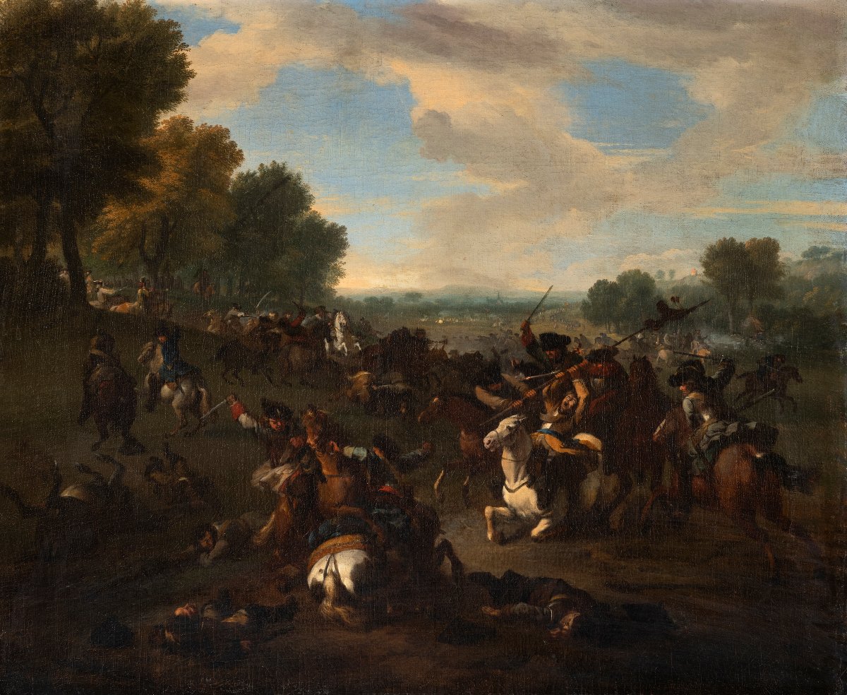 Jan Van Huchtenburg (Haarlem,1647- Amsterdam,1733)  "Scena di battaglia"