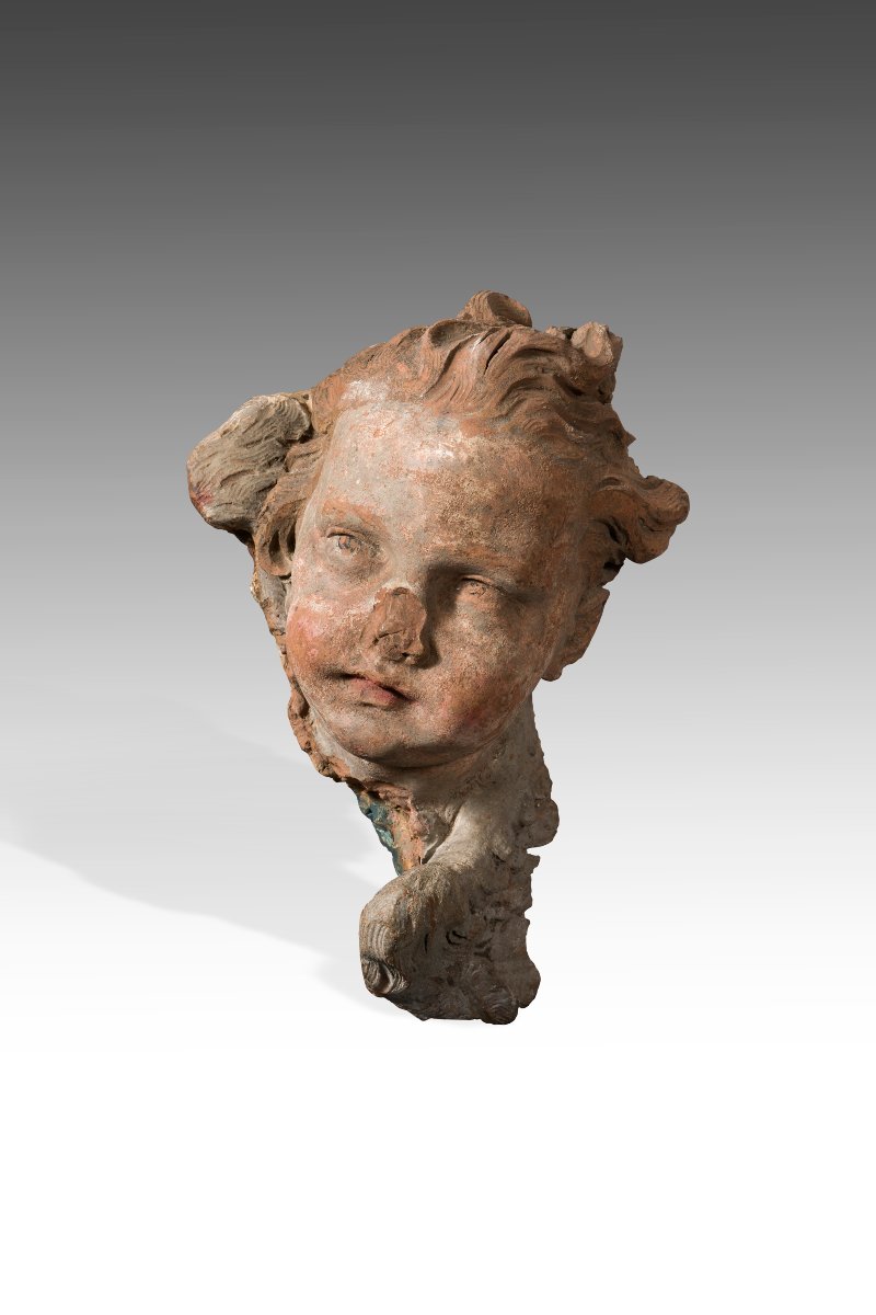 Plasticatore romano del sec. XVII Testa di putto in terracotta-photo-3