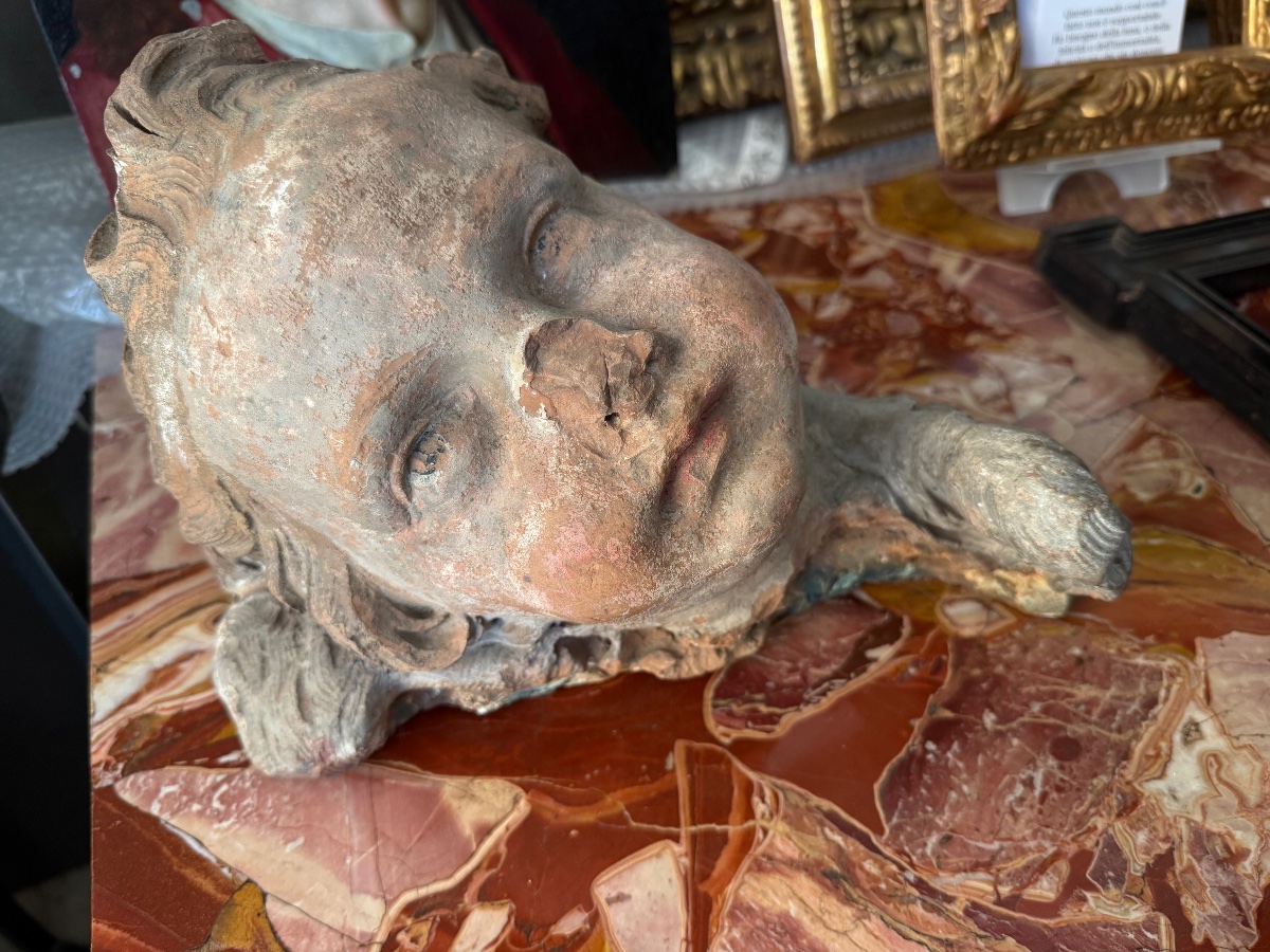 Plasticatore romano del sec. XVII Testa di putto in terracotta-photo-4