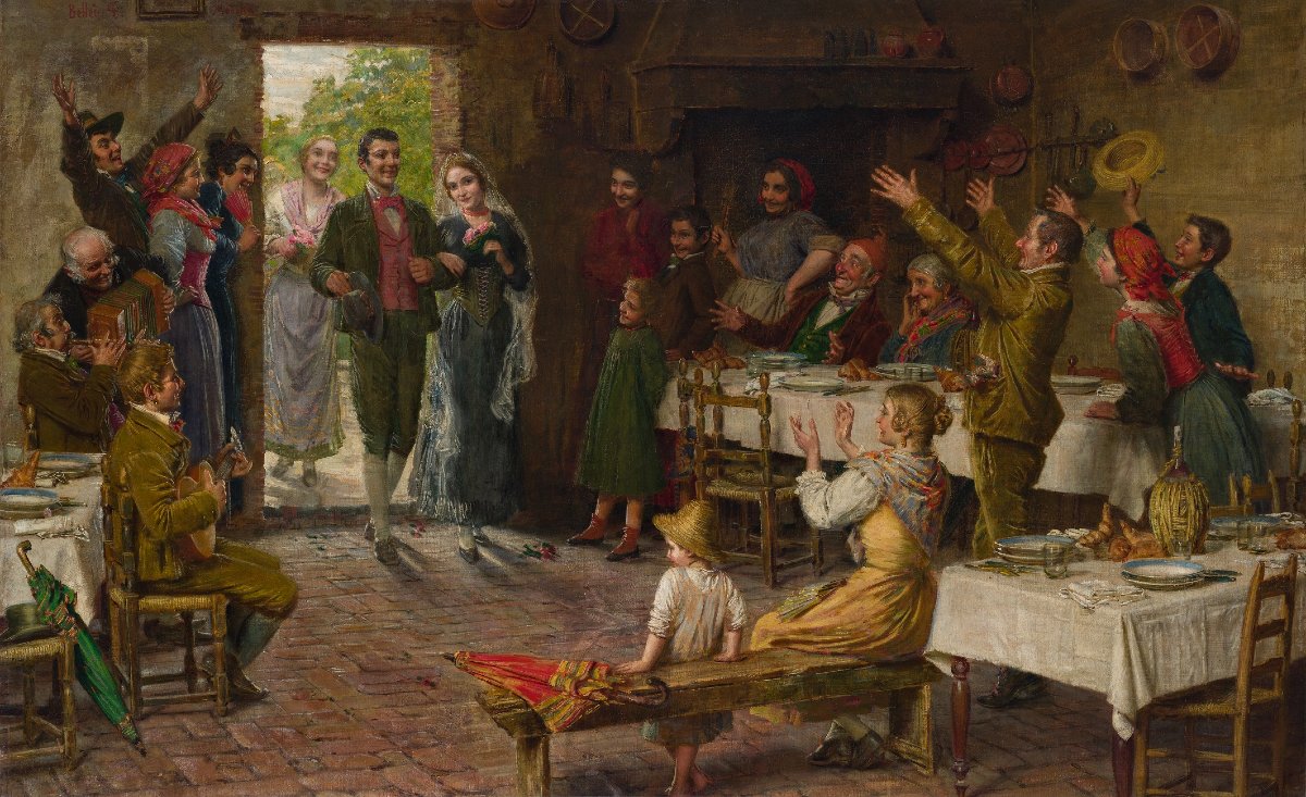 Gaetano Bellei (Modena, 1857 - 1922) "Il matrimonio"-photo-2