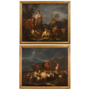 Coppia di paesaggi con pastori ed armenti  Autore : Antonio Beccadelli (Bologna,1718-1803)