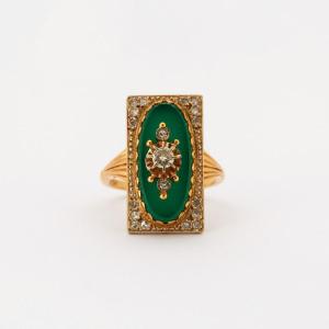 Green Agate Diamond Ring