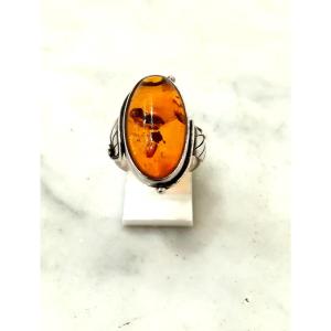 Silver Amber Ring