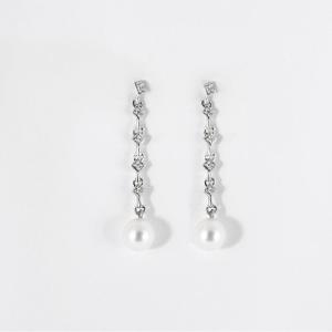 Pearl Diamond Dangle Earrings