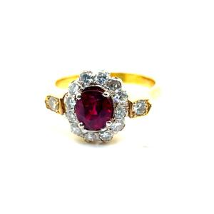 Antique Daisy Ring With Ruby And Diamonds