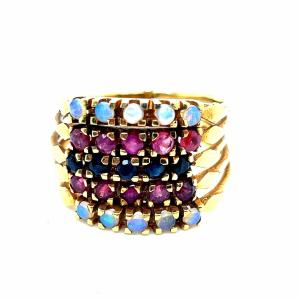 Harem Ring Ruby Sapphires Opals Yellow Gold.