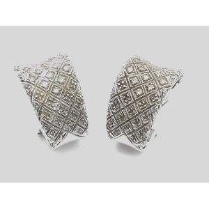 Pair Of White Gold Diamond Half Hoop Earrings