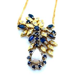 Harlequin Opal Necklace Sapphires Diamonds Yellow Gold