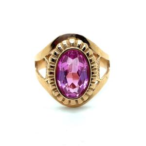 Vintage Soviet Yellow Gold Ring With Rose Gold Stone