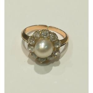 Antique Ring With Fine Pearl And Diamonds