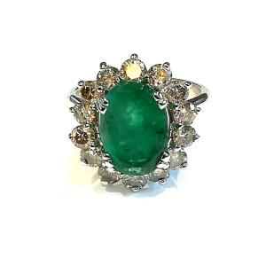 Daisy Ring With Emerald And Diamonds