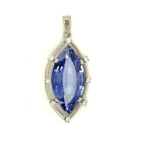 Art Deco Pendant White Gold Diamonds Synthetic Sapphire