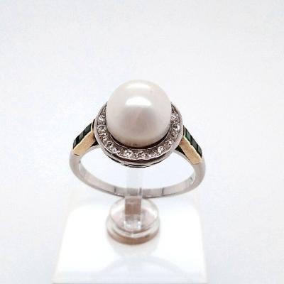 Art Deco Emeralds Pearl Ring