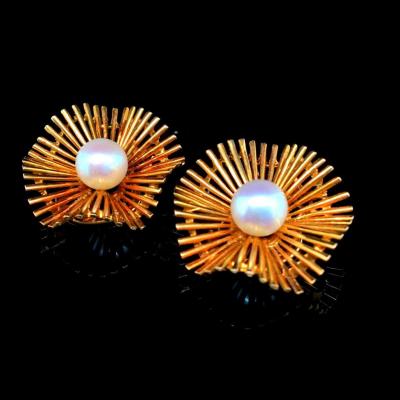 Pair Of Yellow Gold Pearl Earrings