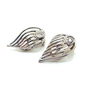 White Gold Diamond Leaf Earrings