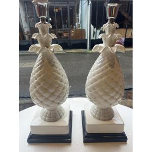 Pair Of Pineapple Lamp Bases, Hollywood Regency Style