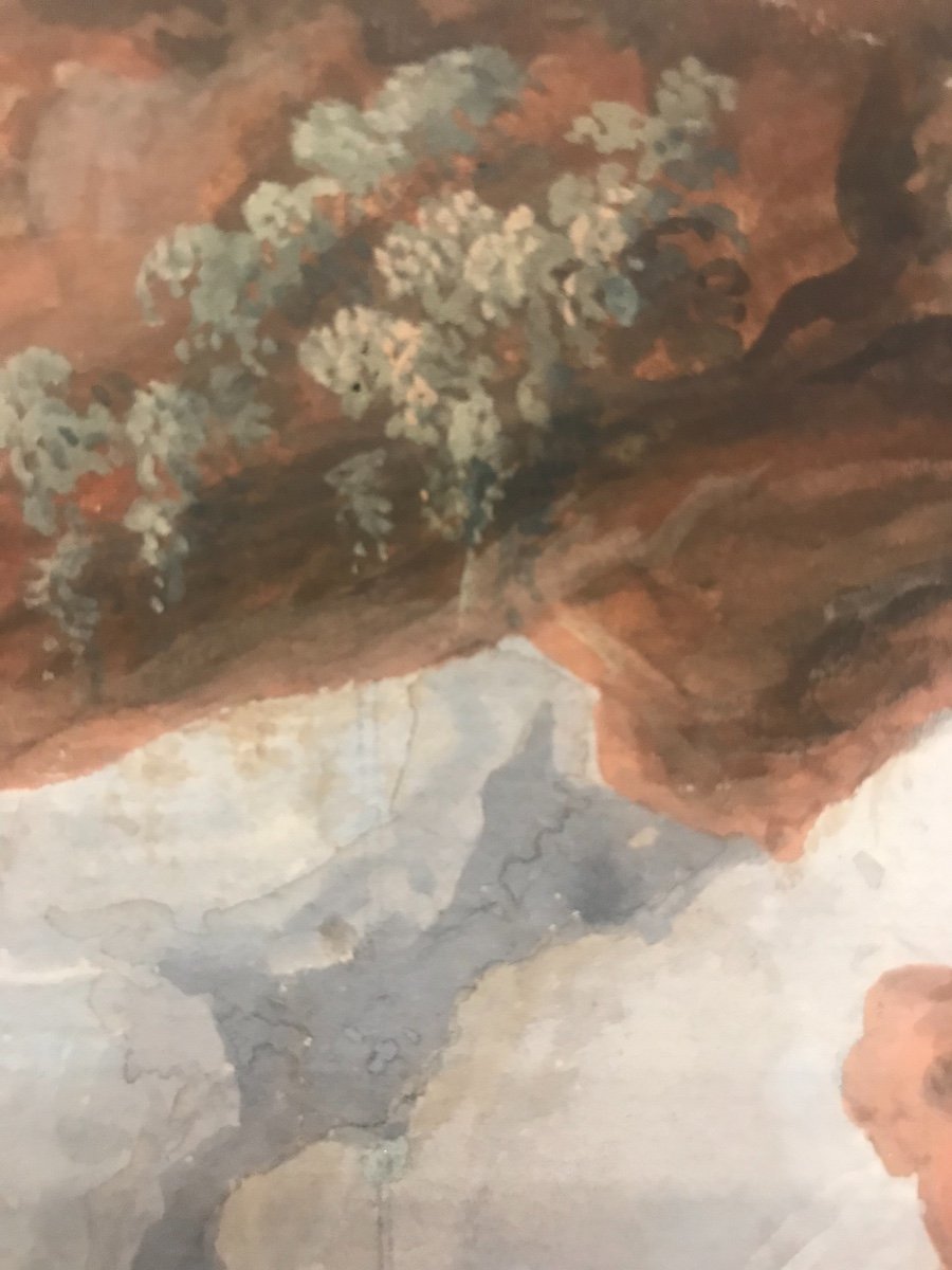 J.Houel (attr.) La Grotta di Nettuno a Tivoli. XVIII secolo - bozzetto preparatorio. Grand Tour-photo-5