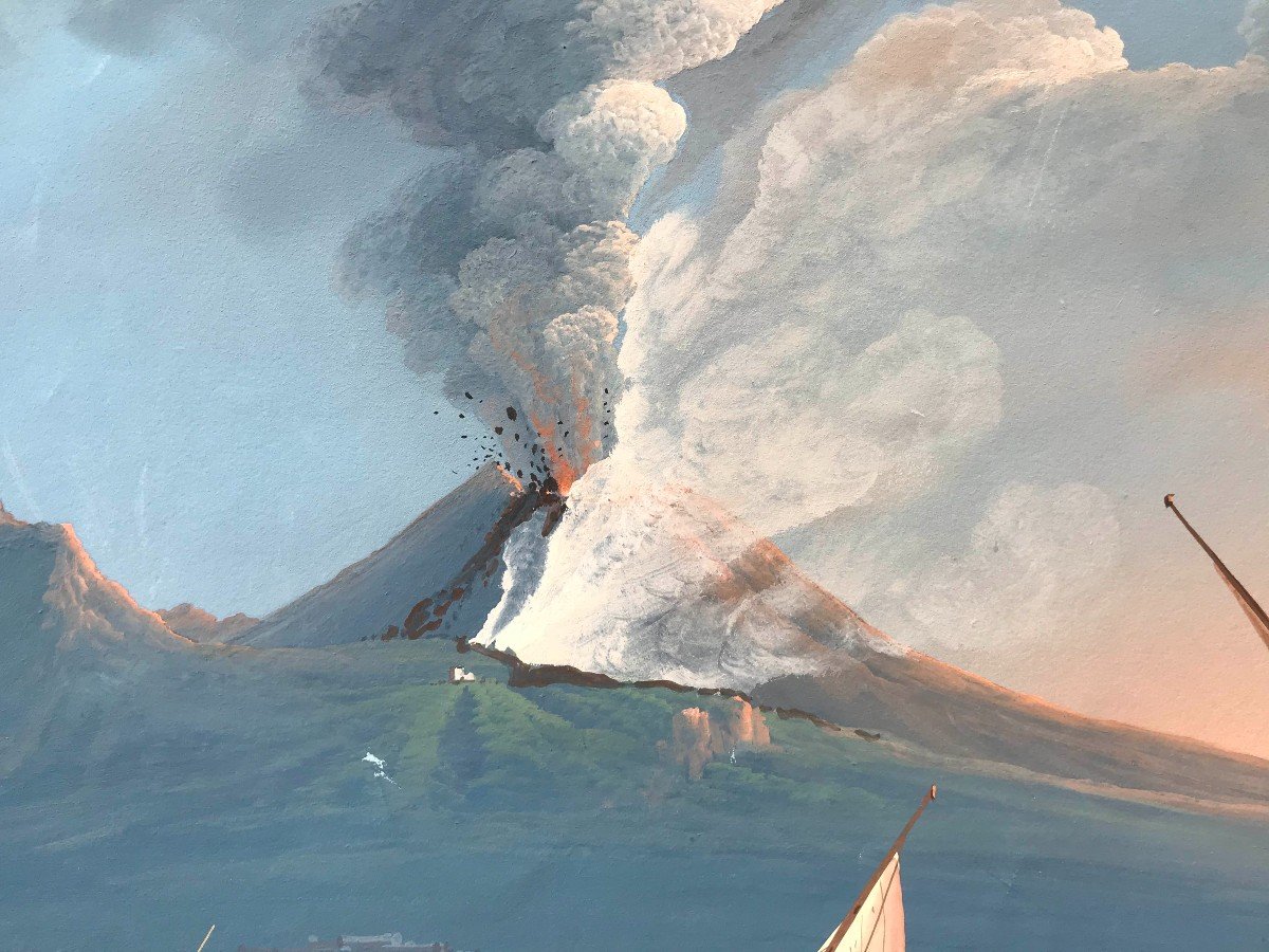 Camillo de Vito (attr.) Eruzione del Vesuvio  1839 - Gouache napoletana - Napoli Italia-photo-3