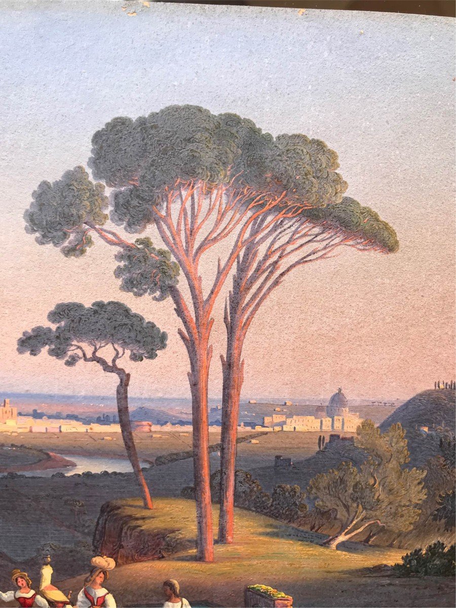 Ignaz Pfyffer von Altishofen - Veduta generale di  Roma - 1830 Ca Olio Su Carta - Italia Grand Tour-photo-4