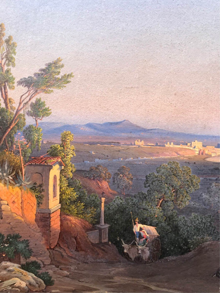 Ignaz Pfyffer von Altishofen - Veduta generale di  Roma - 1830 Ca Olio Su Carta - Italia Grand Tour-photo-3