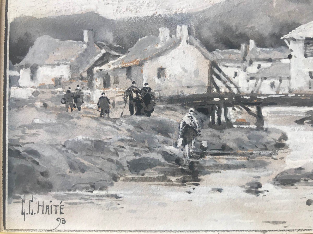 Georges Charles Haite - Paesaggio innevato - 1893 Inghilterra - acquerello gouache Inglese-photo-2