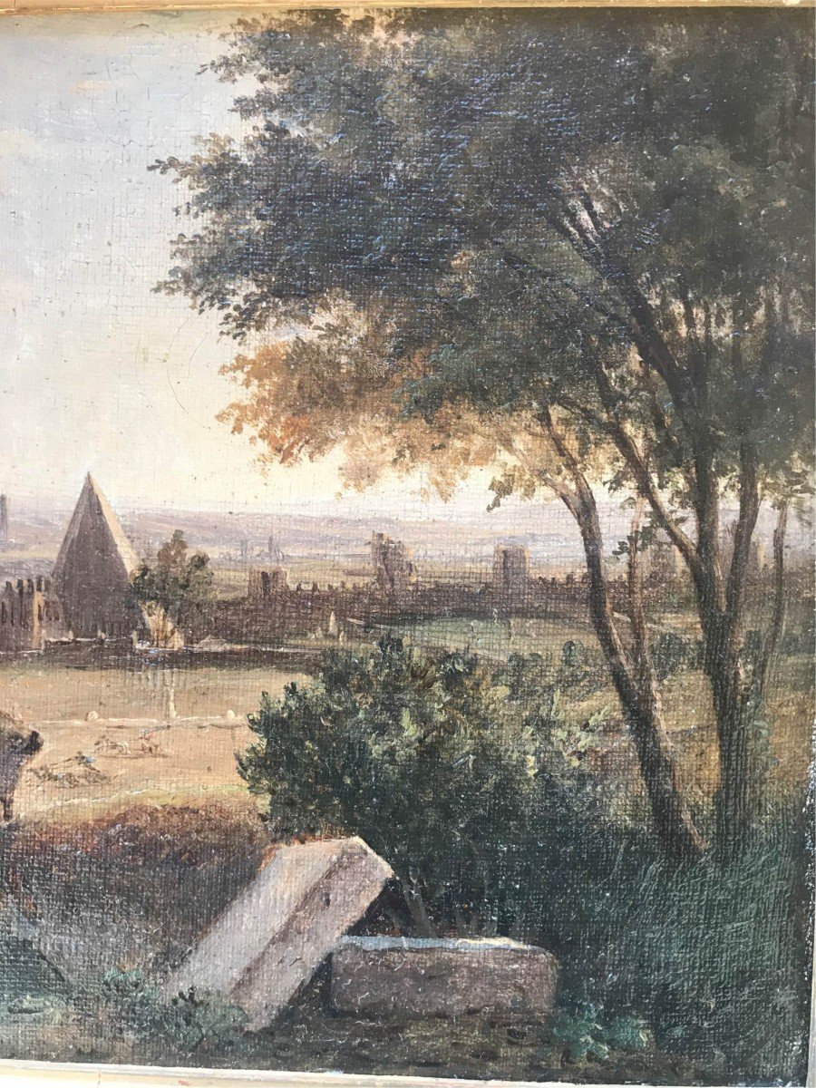 Scuola francese - Roma la Piramide Cestia- 1840 ca Italia Grand Tour -Francia-photo-2