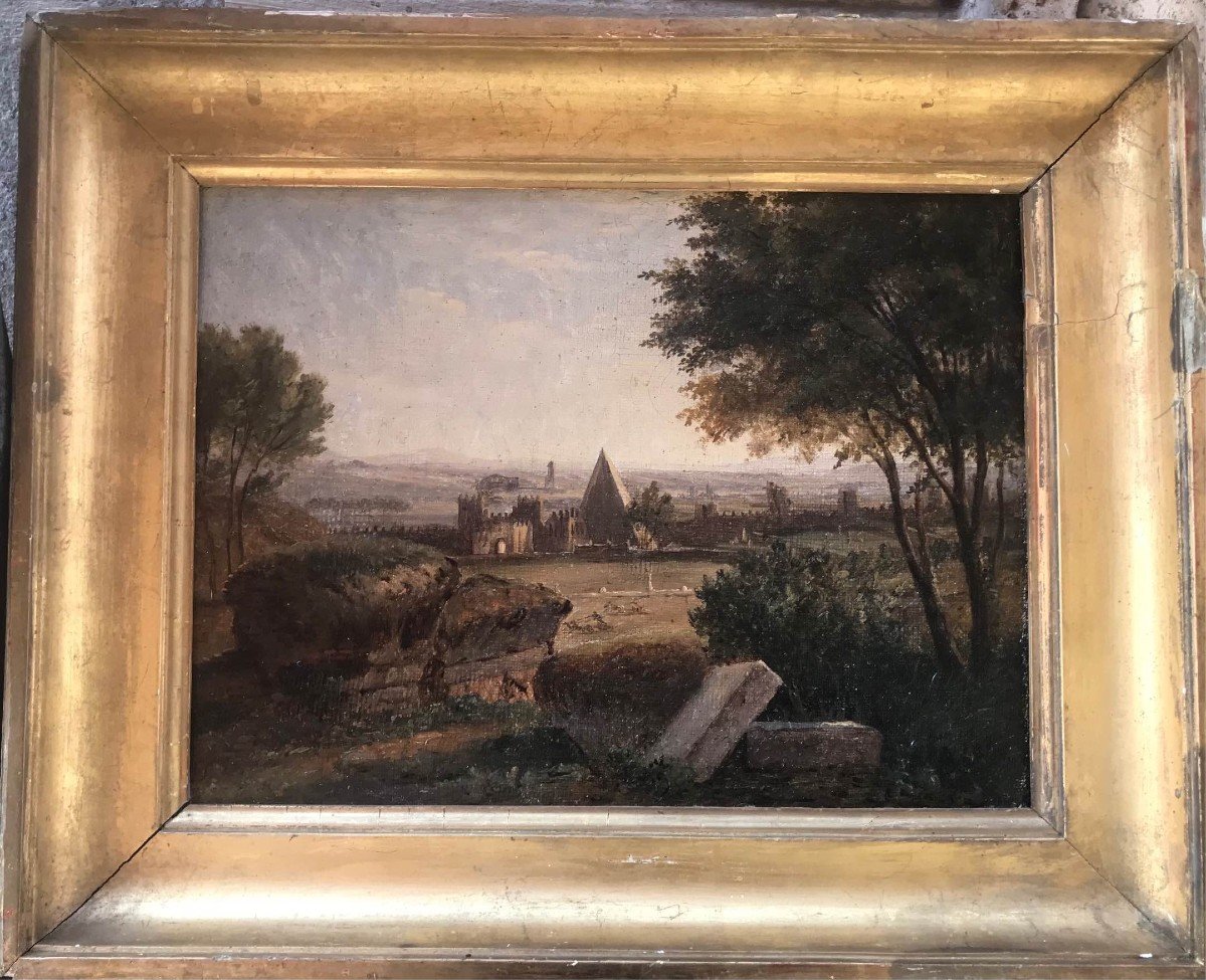 Scuola francese - Roma la Piramide Cestia- 1840 ca Italia Grand Tour -Francia
