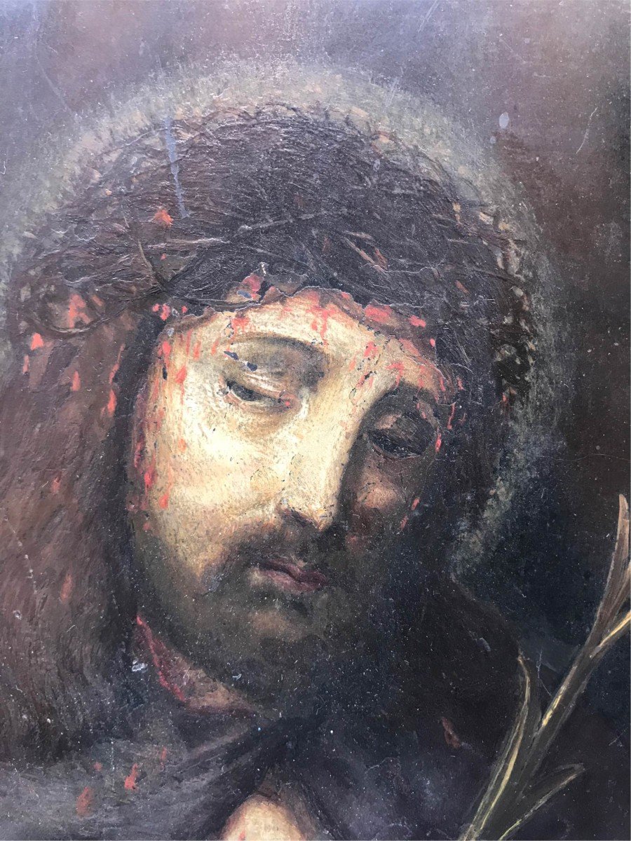 Anonimo - Ecce Homo - dipinto su pietra lavagna - XVIII secolo Italia Francia Europa-photo-2