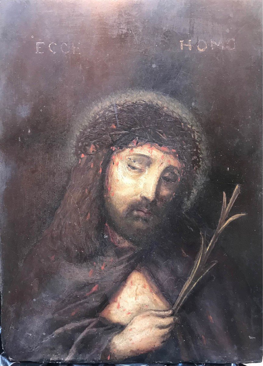 Anonimo - Ecce Homo - dipinto su pietra lavagna - XVIII secolo Italia Francia Europa-photo-3