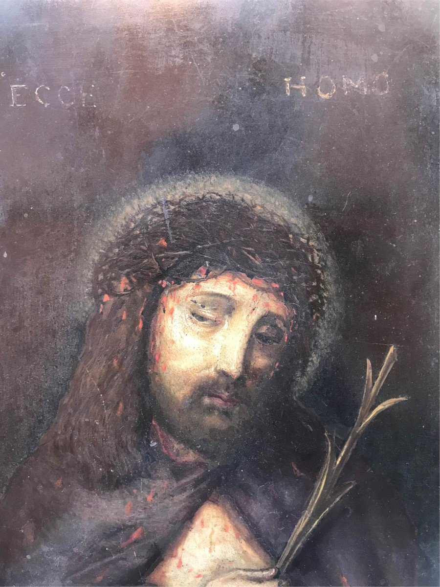 Anonimo - Ecce Homo - dipinto su pietra lavagna - XVIII secolo Italia Francia Europa-photo-2