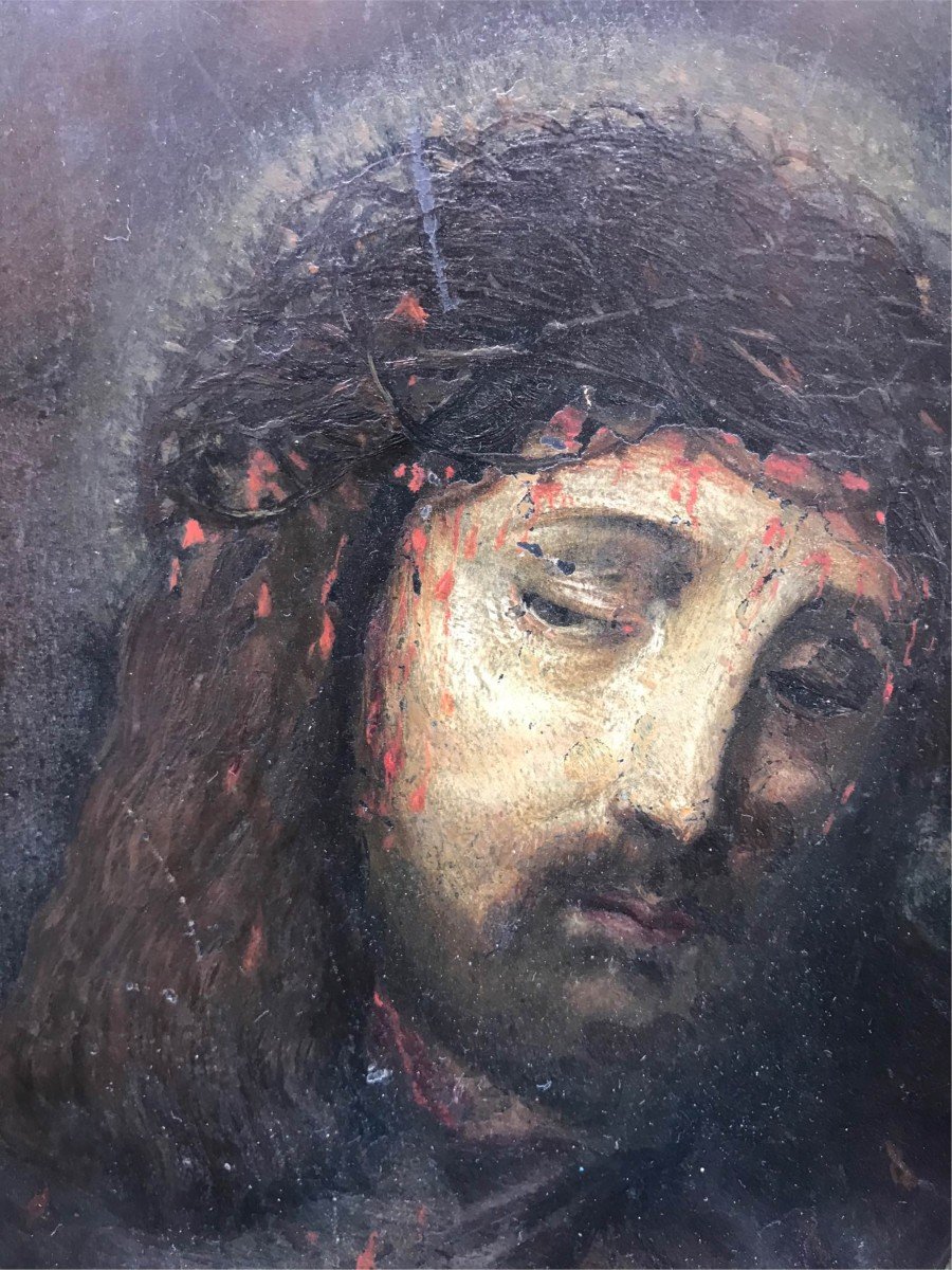 Anonimo - Ecce Homo - dipinto su pietra lavagna - XVIII secolo Italia Francia Europa-photo-3