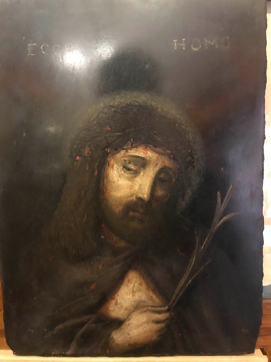 Anonimo - Ecce Homo - dipinto su pietra lavagna - XVIII secolo Italia Francia Europa