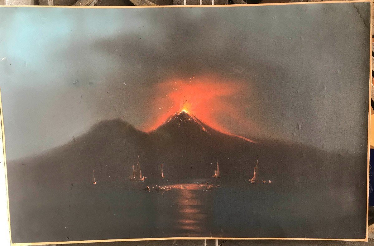 Scuola napoletana -Eruzione del Vesuvio - 1860 - gouache Italia Grand Tour Napoli-photo-3