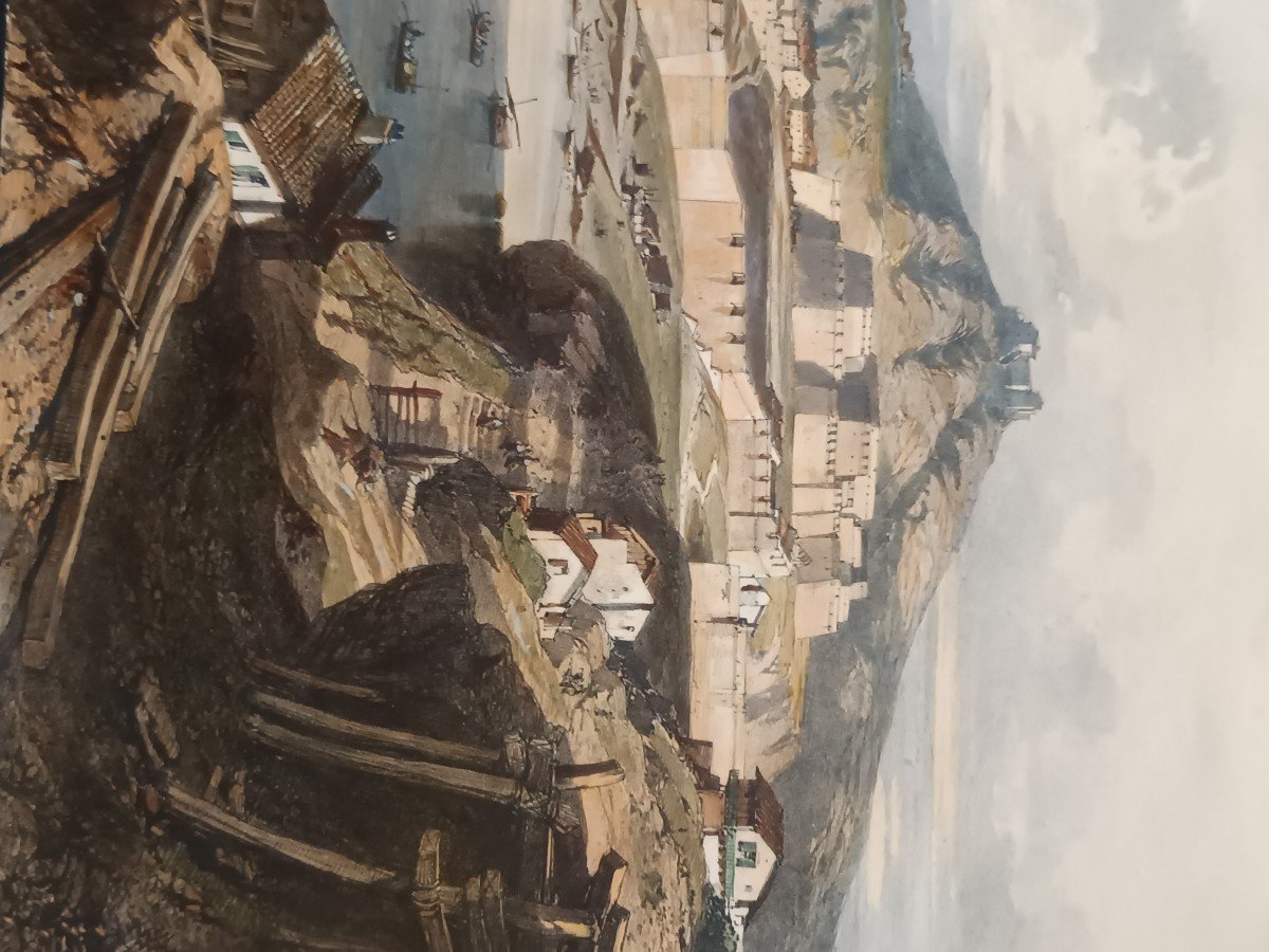bellissima veduta litografica del porto di Marsiglia coloritura coeva-photo-2