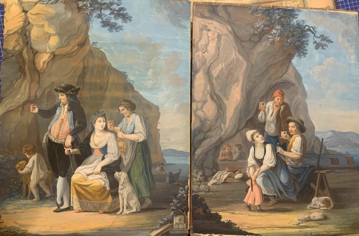 Alessandro d'Anna (attr.) 2 Scene popolari napoletane - 1780 Napoli Italia Grand Tour gouache