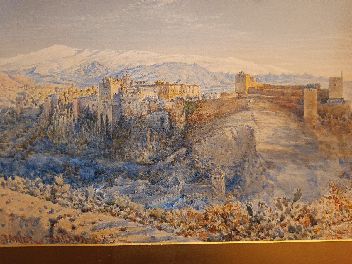 Henry Stainer - Granada  veduta dell'alhambra   1883 acquarello Spagna -photo-2