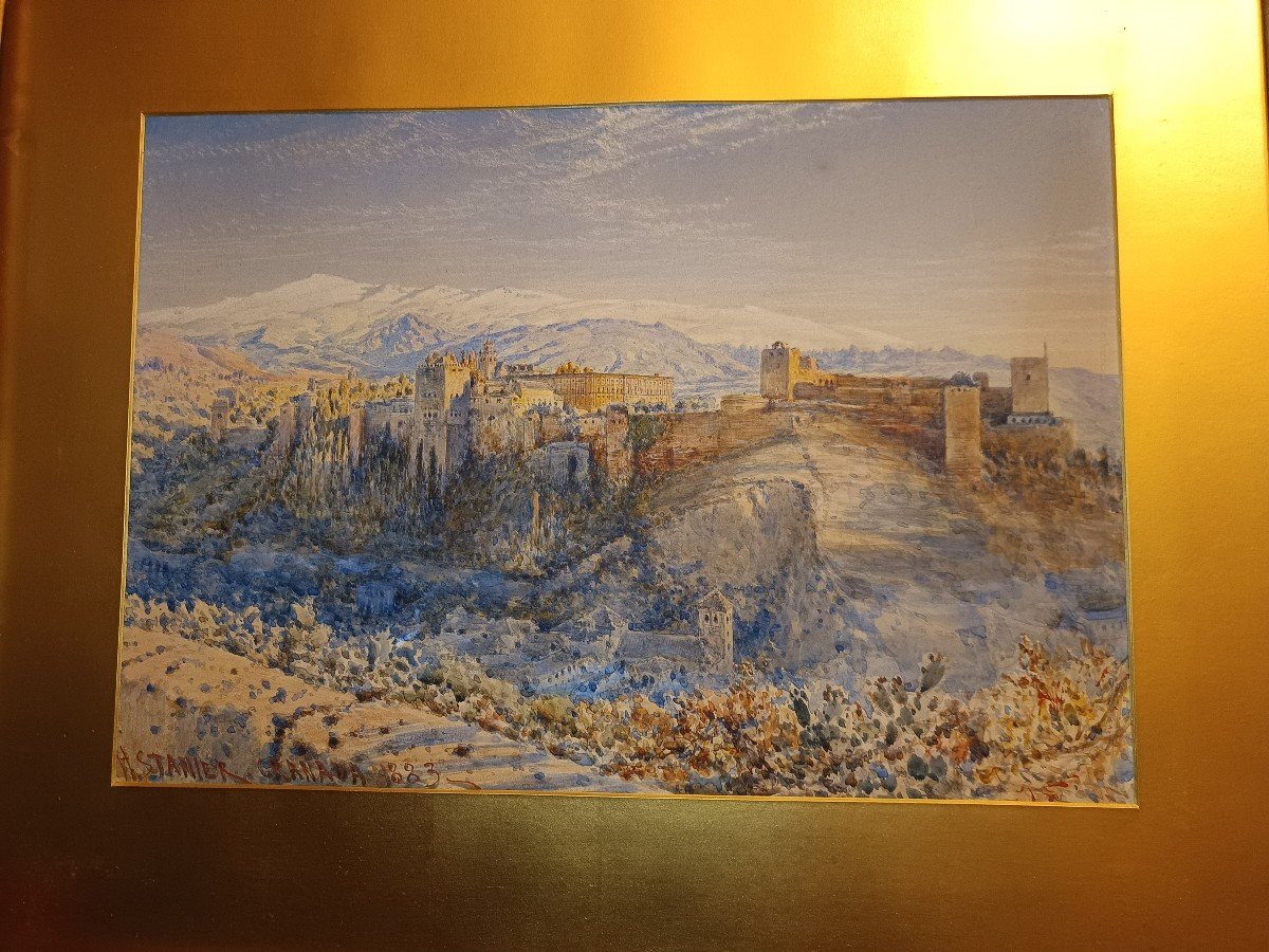Henry Stainer - Granada  veduta dell'alhambra   1883 acquarello Spagna -photo-2
