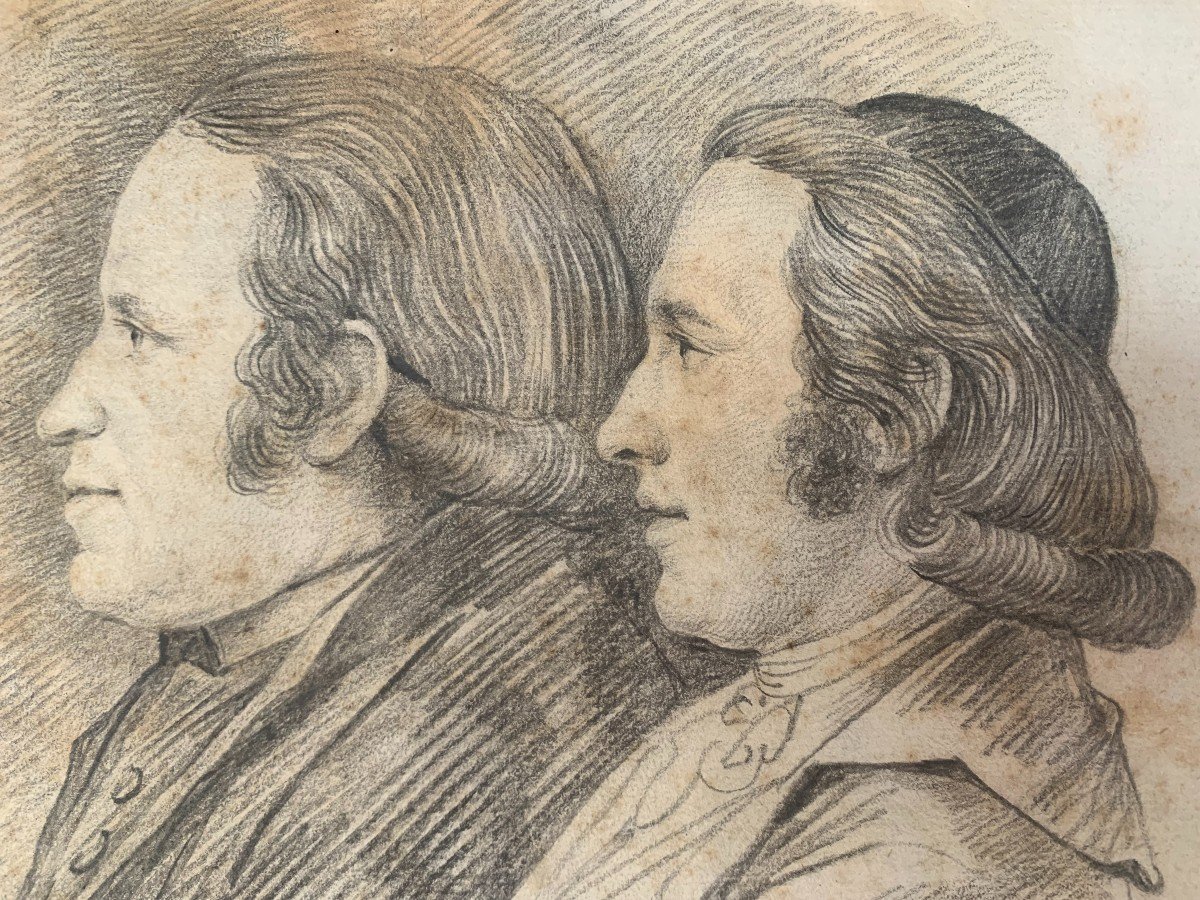 Ritratto di due uomini - disegno a matita XVIII s. Italia Francia Inghilterra-photo-2