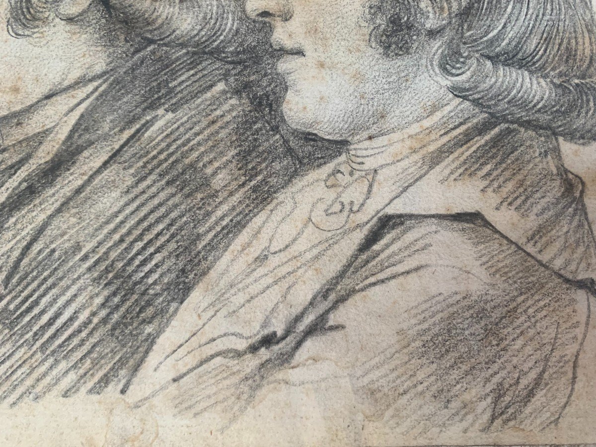 Ritratto di due uomini - disegno a matita XVIII s. Italia Francia Inghilterra-photo-3